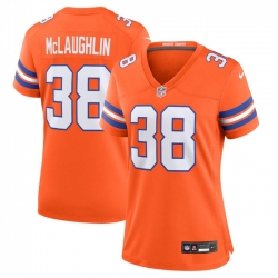 Women Denver Broncos 38 Jaleel McLaughlin Orange Mile High Collection 1977 Throwback Stitched Jersey