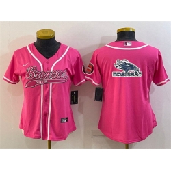 Women Denver Broncos Pink Team Big Logo With Patch Cool Base Stitched Baseball Jersey