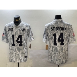 Men Detroit Lions 14 Amon Ra St  Brown 2024 F U S E Arctic Camo Salute To Service Limited Stitched Football jerseys