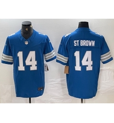 Men Detroit Lions 14 Amon Ra St  Brown Blue 2024 F U S E  Vapor Limited Stitched Jersey