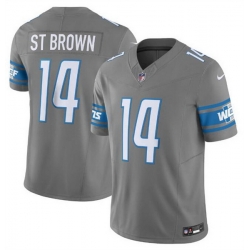 Men Detroit Lions 14 Amon Ra St  Brown Grey 2023 F U S E  Vapor Untouchable Limited Stitched Jersey