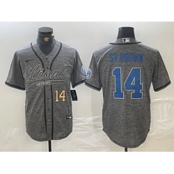 Men Detroit Lions 14 Amon Ra St  Brown Grey Cool Base Stitched Baseball Jersey 6