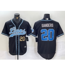 Men Detroit Lions 20 Barry Sanders Black Cool Base Stitched Baseball Jersey 1