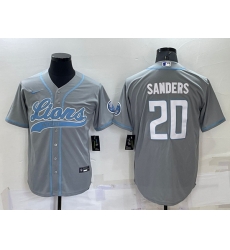 Men Detroit Lions 20 Barry Sanders Gray Cool Base Stitched Baseball Jersey