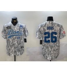 Men Detroit Lions 26 Jahmyr Gibbs 2024 Arctic Camo Salute To Service Stitched Baseball Jersey 6