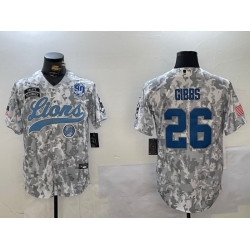 Men Detroit Lions 26 Jahmyr Gibbs 2024 Arctic Camo Salute To Service Stitched Baseball Jersey 6