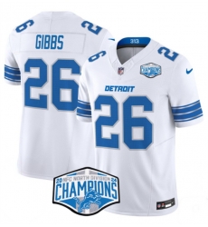 Men Detroit Lions 26 Jahmyr Gibbs White 2024 NFC North Champions F U S E  Vapor Limited Stitched Jersey