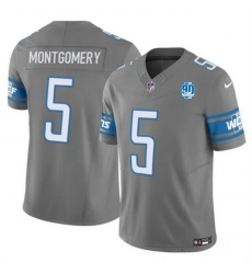 Men Detroit Lions 5 David Montgomery Grey 2023 F U S E  90th Anniversary Vapor Untouchable Limited Stitched Jersey