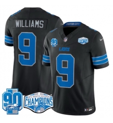 Men Detroit Lions 9 Jameson Williams Black 2024 NFC North Champions 90th Anniversary Patch F U S E  Vapor Limited Stitched Jersey