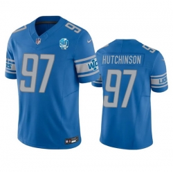 Men Detroit Lions 97 Aidan Hutchinson Blue 2023 F U S E  90th Anniversary Vapor Untouchable Limited Stitched Jersey