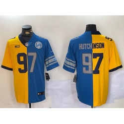 Men Detroit Lions 97 Aidan Hutchinson Yellow Blue Split Vapor Limited Stitched Jersey 1