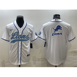 Men Detroit Lions White Team Big Logo With Patch Cool Base Stitched Baseball Jersey