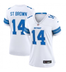 Women Detroit Lions 14 Amon Ra St  Brown White Stitched Jersey