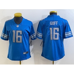 Women Detroit Lions 16 Jared Goff Blue Vapor Limited Stitched Football Jersey 