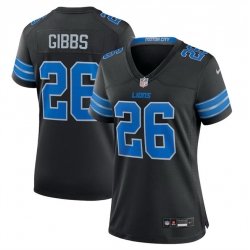 Women Detroit Lions 26 Jahmyr Gibbs Black 2nd Alternate Stitched Jersey