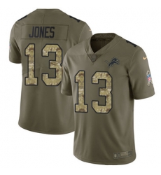 Youth Nike Lions #13 T J Jones Olive Camo Stitched NFL Limited 2017 Salute to Service Jersey