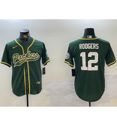 Men Green Bay Packers 12 Aaron Rodgers Green Cool Base Stitched Baseball Jersey 1