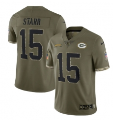 Men Green Bay Packers 15 Bart Starr Olive 2022 Salute To Service Limited Stitched Jersey