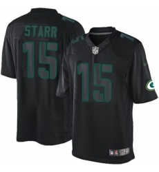 Men Nike Green Bay Packers 15 Bart Starr Limited Black Impact NFL Jersey