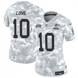 Women Green Bay Packers 10 Jordan Love 2024 F U S E Arctic Camo Salute To Service Limited Stitched Football Jersey