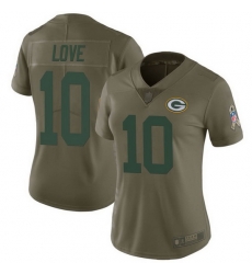 Women Green Bay Packers 10 Jordan Love Green Limited 2017 Salute to Service Jersey