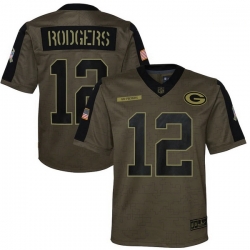 Youth Green Bay Packers Aaron Rodgers Nike Olive 2021 Salute To Service Game Jersey