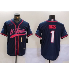 Men Houston Texans 1 Stefon Diggs Navy With Patch Cool Base Stitched Baseball Jersey 2