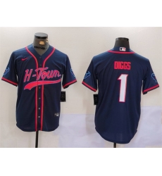 Men Houston Texans 1 Stefon Diggs Navy With Patch Cool Base Stitched Baseball Jersey