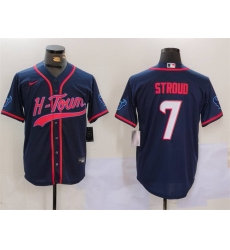 Men Houston Texans 7 C J  Stroud Navy With Patch Cool Base Stitched Baseball Jersey