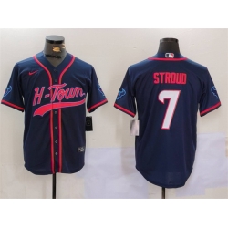 Men Houston Texans 7 C J  Stroud Navy With Patch Cool Base Stitched Baseball Jersey