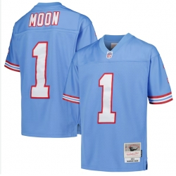 Men Tennessee Titans 1 Warren Moon Light Blue Throwback Stitched Football Jersey