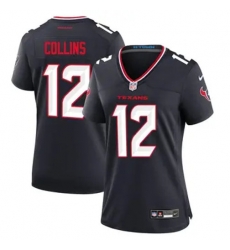 Women Houston Texans 12 Nico Collins Navy 2024 Alternate F U S E Vapor Stitched Jersey