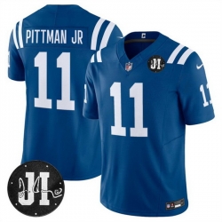 Men Indianapolis Colts 11 Michael Pittman Jr  Blue 2025 F U S E  Jim Irsay Patch Vapor Limited Stitched Football Jersey