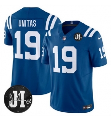 Men Indianapolis Colts 19 Johnny Unitas Blue 2025 F U S E Jim Irsay Patch Vapor Limited Stitched Football Jersey Men Indianapolis Colts 19 Johnny Unitas Blue 2025 F U S E Jim Irsay Patch Vapor Limited Stitched Football Jersey
