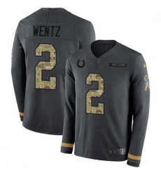 Men Indianapolis Colts 2 Carson Wentz Anthracite Salute to Service Men Stitched NFL Limited Therma Long Sleeve Jersey