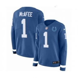 Womens Nike Indianapolis Colts 1 Pat McAfee Limited Blue Therma Long Sleeve NFL Jersey