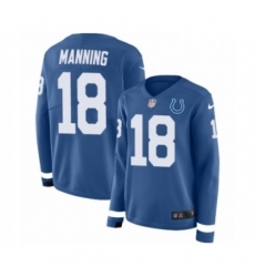 Womens Nike Indianapolis Colts 18 Peyton Manning Limited Blue Therma Long Sleeve NFL Jersey