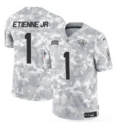 Men Jacksonville Jaguars 1 Travis Etienne Jr  2024 F U S E Arctic Camo Salute To Service Limited Stitched Football Jersey