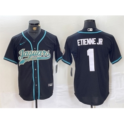 Men Jacksonville Jaguars 1 Travis Etienne Jr  Black With Patch Cool Base Stitched Baseball Jersey