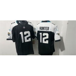 Men Jacksonville Jaguars  12 Travis Hunter Black White Draft F U S E  Vapor Limited Stitched Football Jersey