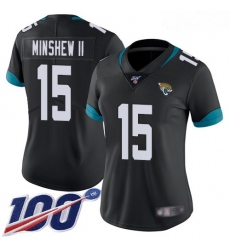 Jaguars #15 Gardner Minshew II Black Team Color Women Stitched Football 100th Season Vapor Limited Jersey