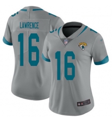 Women Nike Jacksonville Jaguars 16 Trevor Lawrence Silver Women Stitched NFL Limited Inverted Legend Jersey