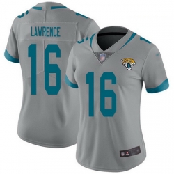 Women Nike Jacksonville Jaguars 16 Trevor Lawrence Silver Women Stitched NFL Limited Inverted Legend Jersey