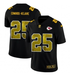 Kansas City Chiefs 25 Clyde Edwards Helaire Men Black Nike Golden Sequin Vapor Limited NFL Jersey