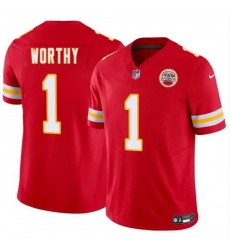 Men   Kansas City Chiefs 1 Xavier Worthy Red 2024 Draft F U S E  Vapor Untouchable Limited Stitched Football Jersey