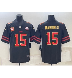 Men Kansas City Chiefs 15 Patrick Mahomes Black Red Gold 4 Star C Patch Vapor Untouchable Limited Stitched Jersey