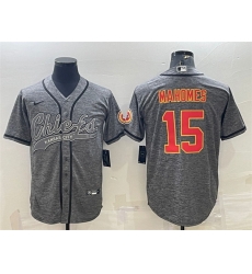 Men Kansas City Chiefs 15 Patrick Mahomes Grey With Patch Cool Base Stitched Baseball Jersey