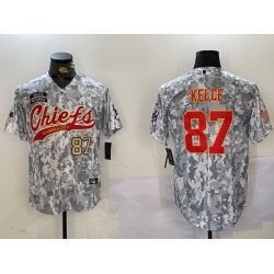 Men Kansas City Chiefs 87 Travis Kelce 2024 Arctic Camo Salute To Service Stitched Baseball Jersey 1