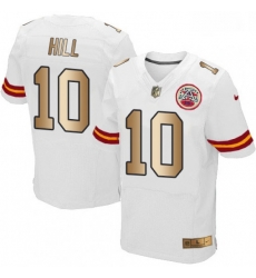 Men Nike Kansas City Chiefs 10 Tyreek Hill Elite WhiteGold NFL Jersey