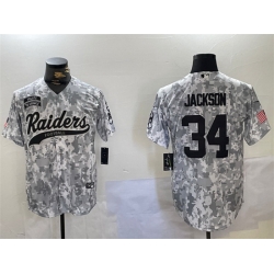 Men Las Vegas Raiders 34 Bo Jackson 2024 Arctic Camo Salute To Service Stitched Baseball Jersey